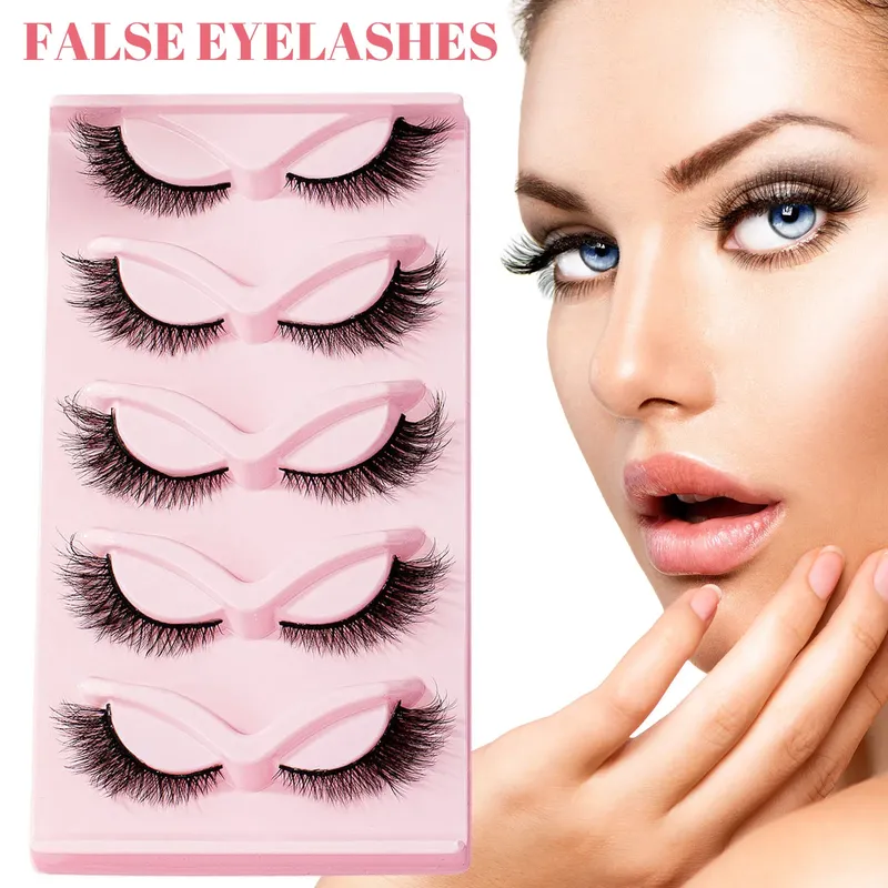 5 Paar realistische falsche Wimpern, gut eingebettete, verlängernde Wimpern für Frauen und junge Mädchen