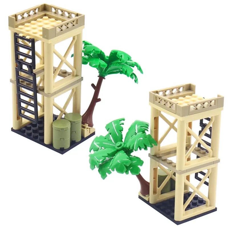 Heißer MOC Welt Sentry Post Lookout Tower Baum Krieg Szene Militär Stadt Bausteine Klassische Modell Ziegel Kits Sets Ideen