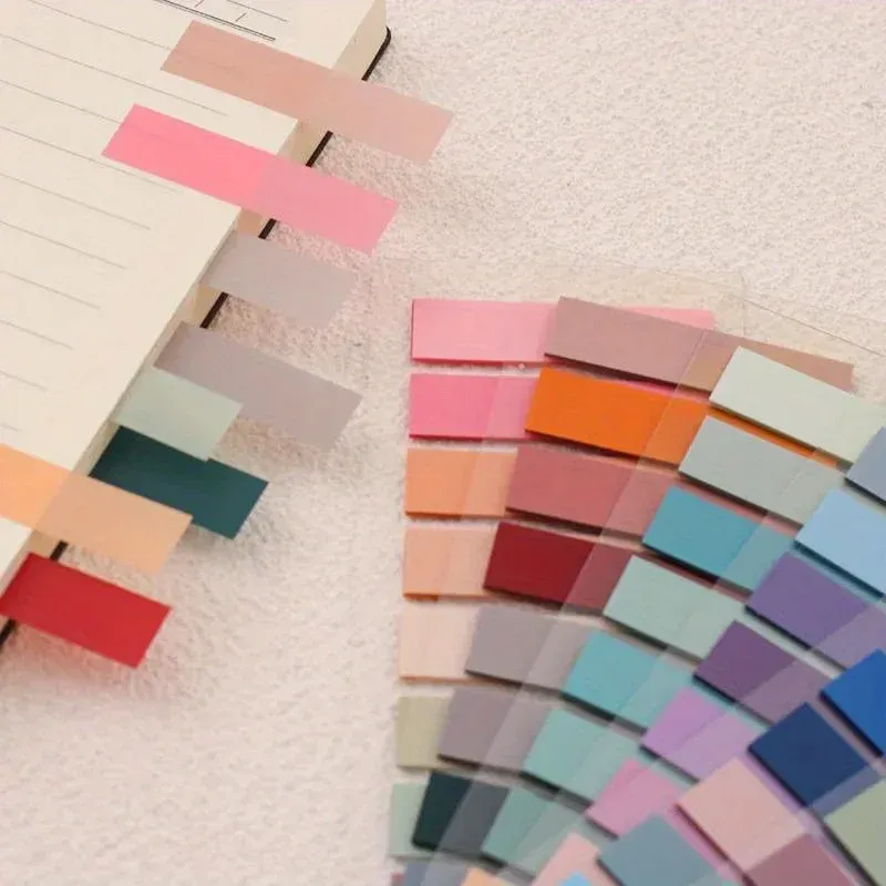 200PCS Index Coole Selbstklebende Notizen Breite Tag PET Briefpapier Aufkleber Studenten Wasserdicht Notizblock Plain Journal Reine Farbe Notebook