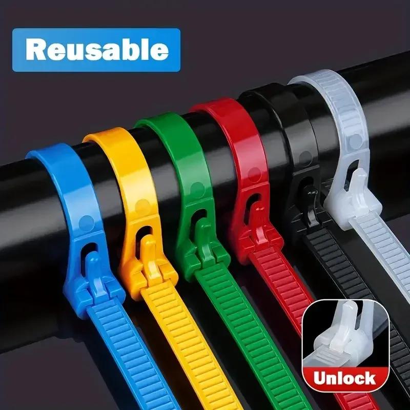 100 Stück wiederverwendbare Nylon-Kabelbinder, 3,6 x 150 mm, Verschlussschlaufe, abnehmbar, gemischte Farben (schwarz und weiß) für die Organisation im Home Office