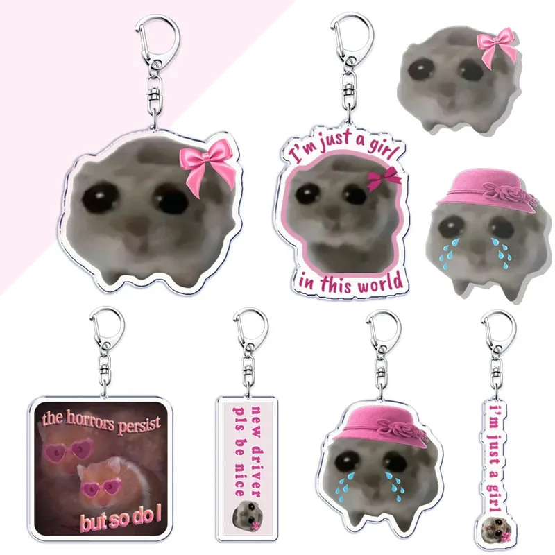 Lustiges Meme, ich bin nur ein Mädchen, trauriger Hamster, Schlüsselanhänger, Cartoon-Spiel, Acryl, Schlüsselanhänger, Ring, Tasche, Rucksack, Anhänger, Auto-Schlüsselanhänger, Pentend-Geschenk