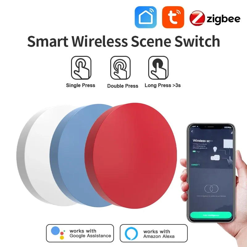 Tuya Zigbee Smart Wireless Button Schalter Smart Leben Intelligente Szene Verknüpfung Schalter Unterstützung Google Home Alexa Sprachsteuerung