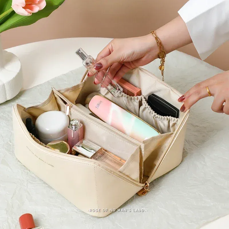Kosmetiktasche mit großer Kapazität, Kosmetik-Aufbewahrungstasche, PU-Leder, tragbar, Reise-Kulturbeutel, Damen-Kosmetiktasche, Toilettenartikel-Organizer