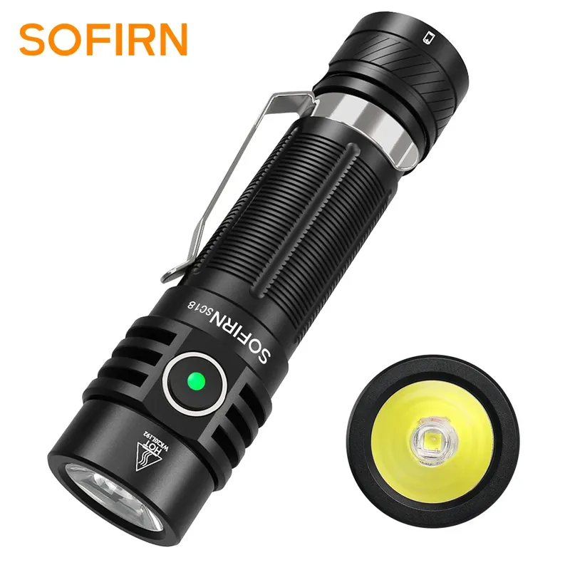 Sofirn sc18 1800lm edc taschenlampe usb c wiederauf ladbare sst40 led 18650 fackel tir optik linsen laterne mit power anzeige