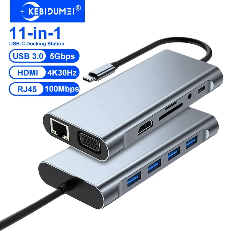 KEBIDUMEI 11-Port USB-C Dockingstation USB-C HUB Typ-C zu HDMI Adapter 4K USB 3.0 Splitter Adapter für PC Laptop Macbook