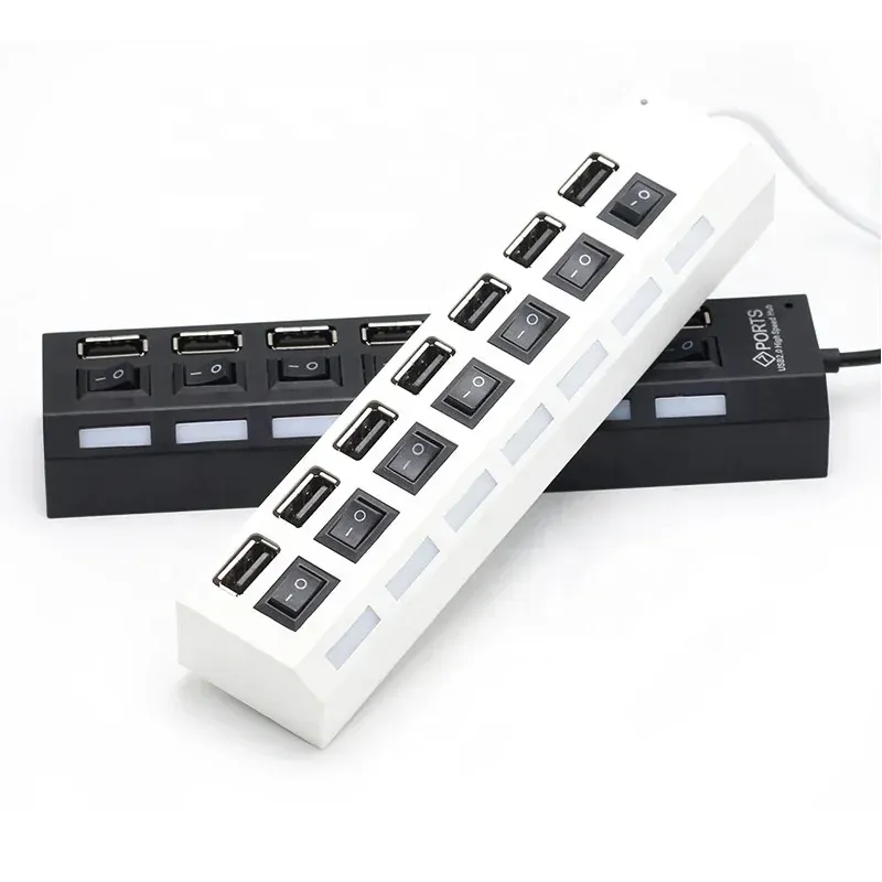 USB-Hub 7 Port Multi-USB-Splitter-Netzteil mit Auf-Aus-Schalter für PC-Laptop-Macbook-Zubehör