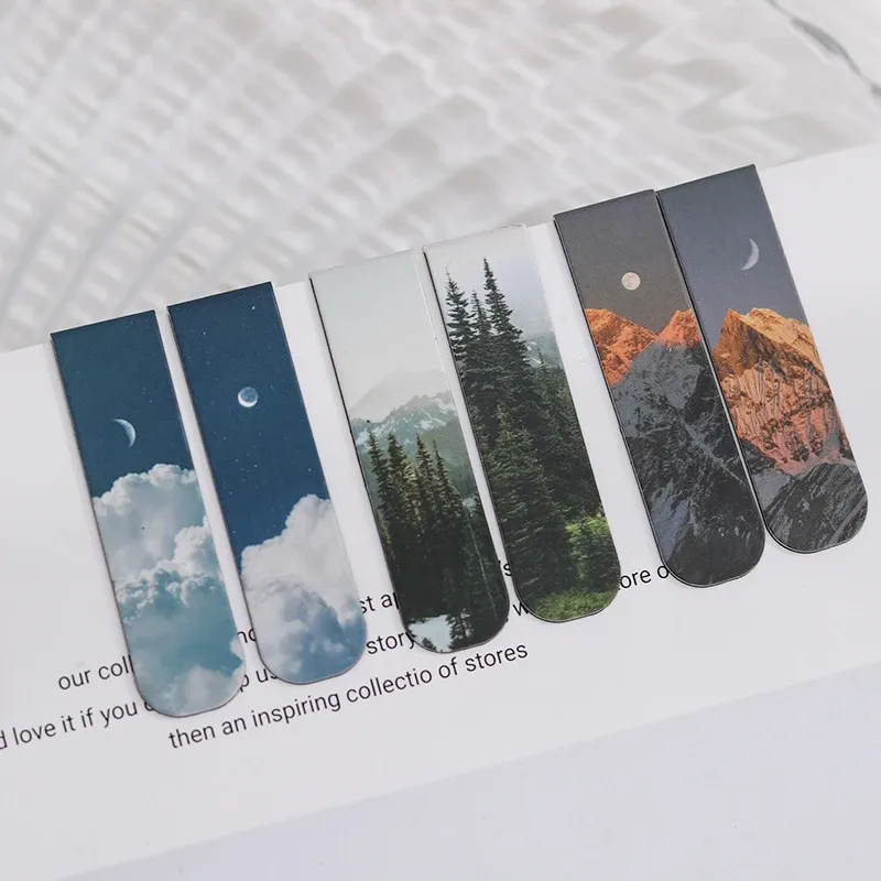JIANQI 2 teile/paket Magnetische lesezeichen schöne landschaft wolken einfache literarische muster lesezeichen Lesen werkzeug Schule büro liefert