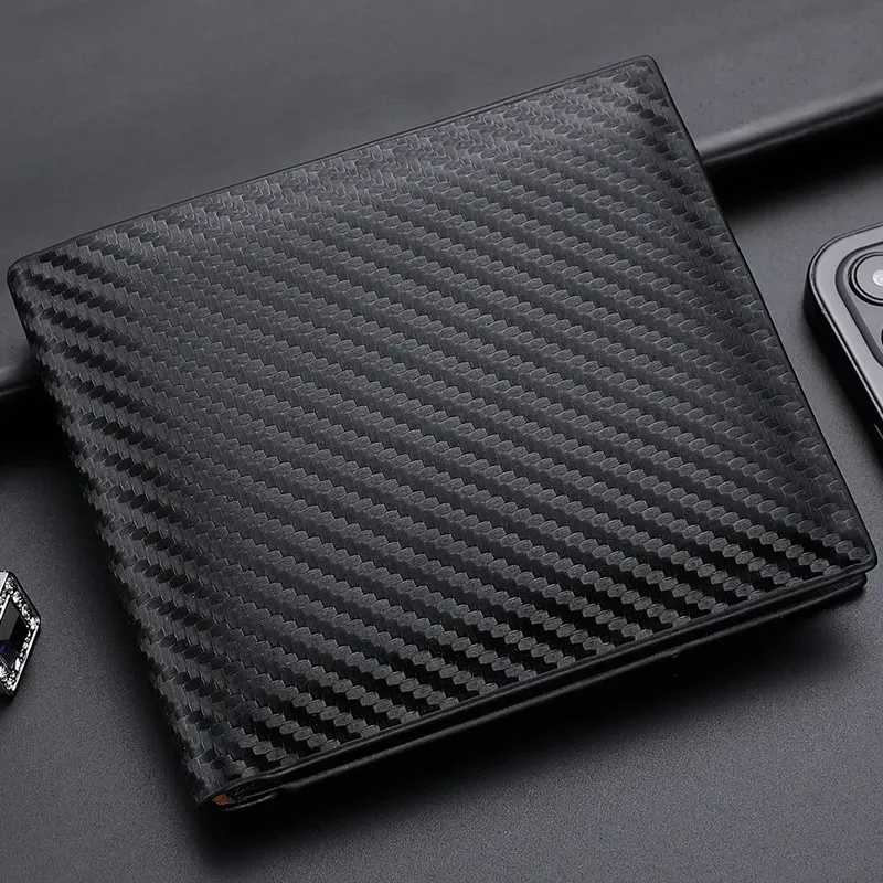 Neue Schuss Carbon Faser Kurze Brieftasche männer Karte Tasche Integrierte Zipper Ändern Geldbörse Tasche Halter Kreditkarte Halter