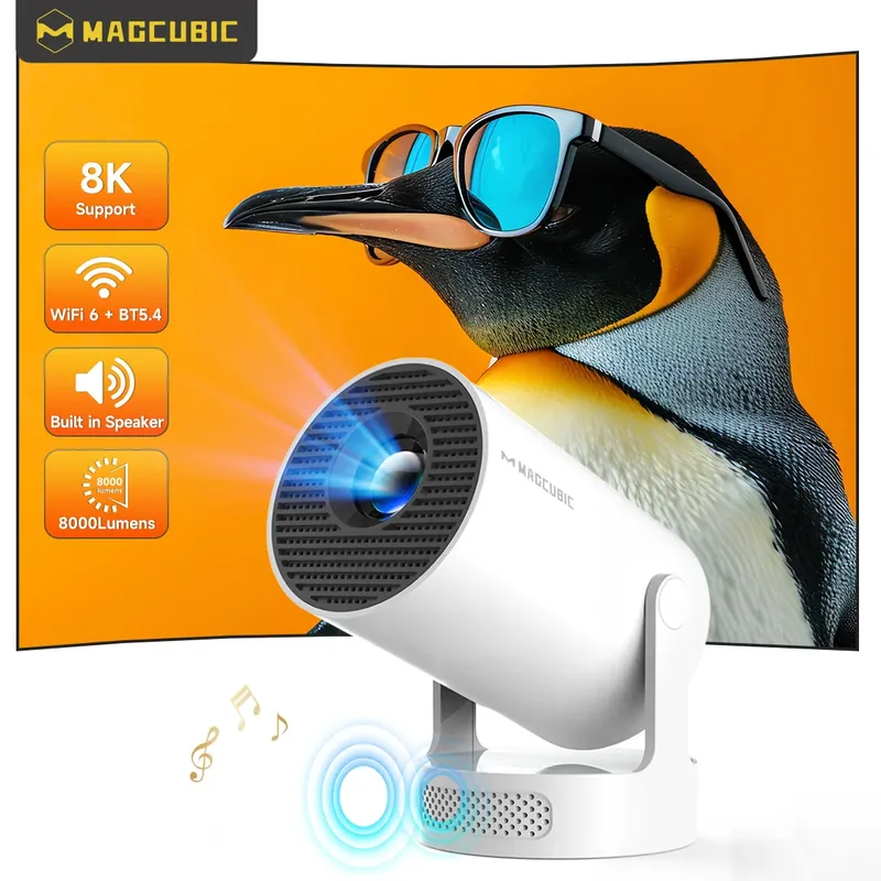 Magcubic-Projektor Android 14 8K 1280 * 720P HY300 Pro + Dual Wifi 290ANSI 180 ° flexibler tragbarer BT5.0-Kinoprojektor für den Außenbereich