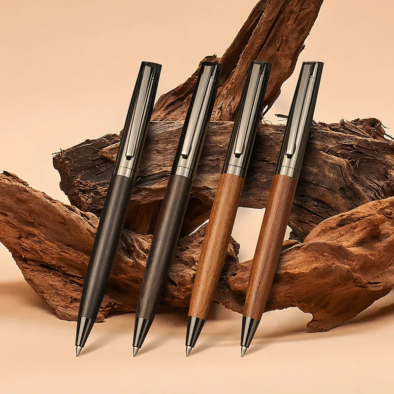 1 Set Premium-Kugelschreiber aus Metall mit Holzschaft für reibungsloses Schreiberlebnis und High-End-Design – schwarze Tinte – Büro – mit Etui