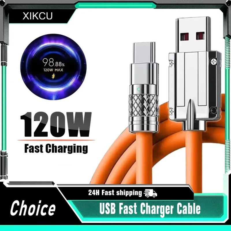 Flüssiges Silikonkabel, Schnellladung, 1 m, USB-Kabel, USB-C-Ladekabel für Huawei, Samsung, Xiaomi, 120 W, 6 A, Superschnellladung, Typ C
