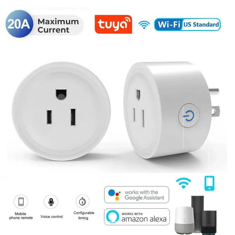 Tuya WiFi Smart Plug US Standard 20/10A Smart Home WiFi-Steckdose Funktioniert mit Alexa Google Home, Fernbedienung Ihrer Haushaltsgeräte