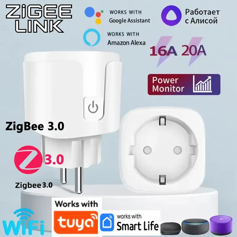 Tuya EU Smart Plug WIFI/Zigbee 3,0 Smart Steckdose Power Monitor Timing Sprachsteuerung Smart Home DIY Funktioniert mit Alexa Google Hause