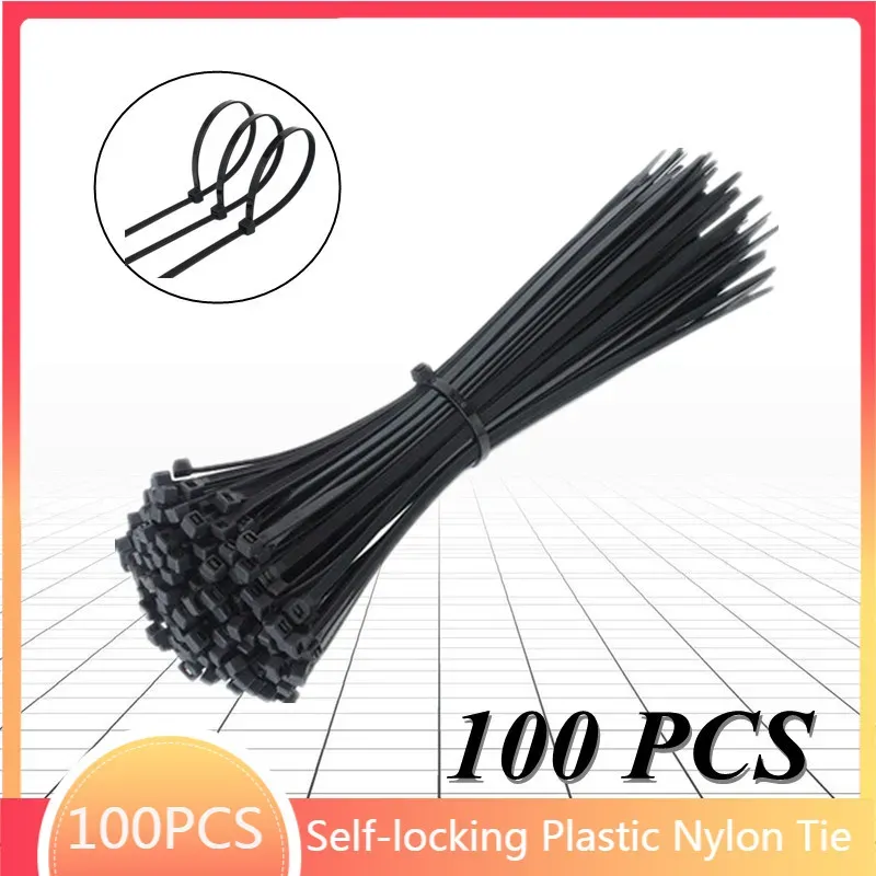100 Stück selbstsichernde Kunststoff-Nylon-Kabelbinder, schwarzer Befestigungsgurt, Kabelbinder-Set, Kabelbinder, Befestigungsring, Kabelbinder, Kabelbinder