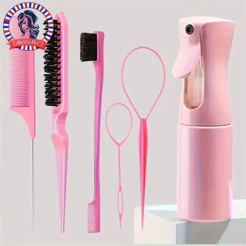 6 teile/satz Haar Pinsel Set Friseur Spray Flasche Haar Flechten Schleife Ratte Schwanz Kamm Necken Haar Brsuh Rand Control haar Pinsel