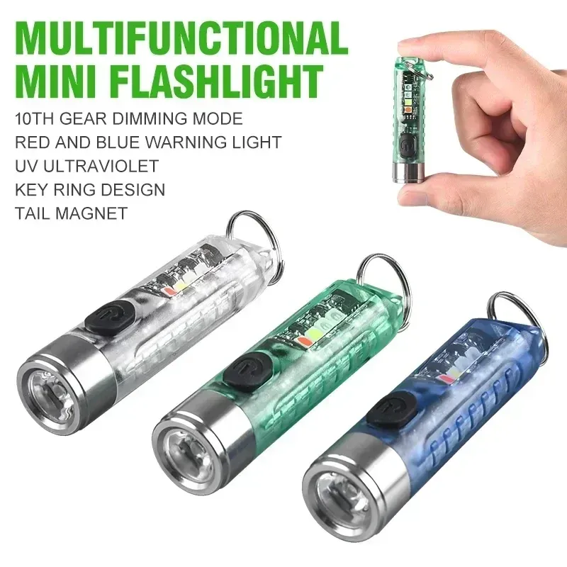 Multifunktions-Mini-EDC-LED-Taschenlampe tragbare Schlüssel bund Licht Magnet fackel USB wiederauf ladbare UV-Lampe Notfall Camping Laterne