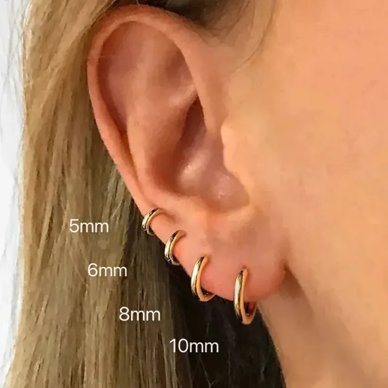 6–15 mm Edelstahl-Ohrring, minimalistisch, klassisch, rund, goldfarben, Ohrring für Damen und Herren, winziger Huggie-Hoop, Rock-Schmuck, Geschenk
