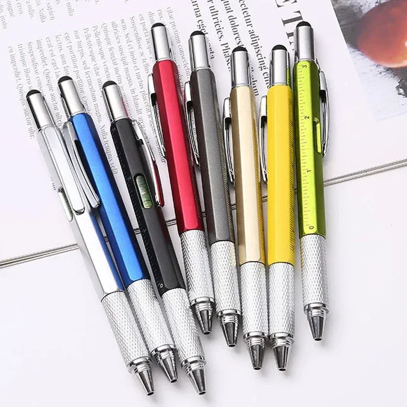 7-in-1-Multifunktions-Kugelschreiber mit modernem Handwerkzeug, messen Sie ein technisches Lineal, Schraubendreher, Touchscreen-Stylus, Wasserwaage