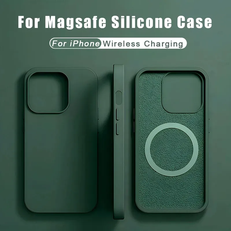 Für For magsafe flüssige Silikon hülle für For iPhone 15 14 13 12 11 pro max plus kabelloses Laden Soft Back Cover stoß festes Zubehör