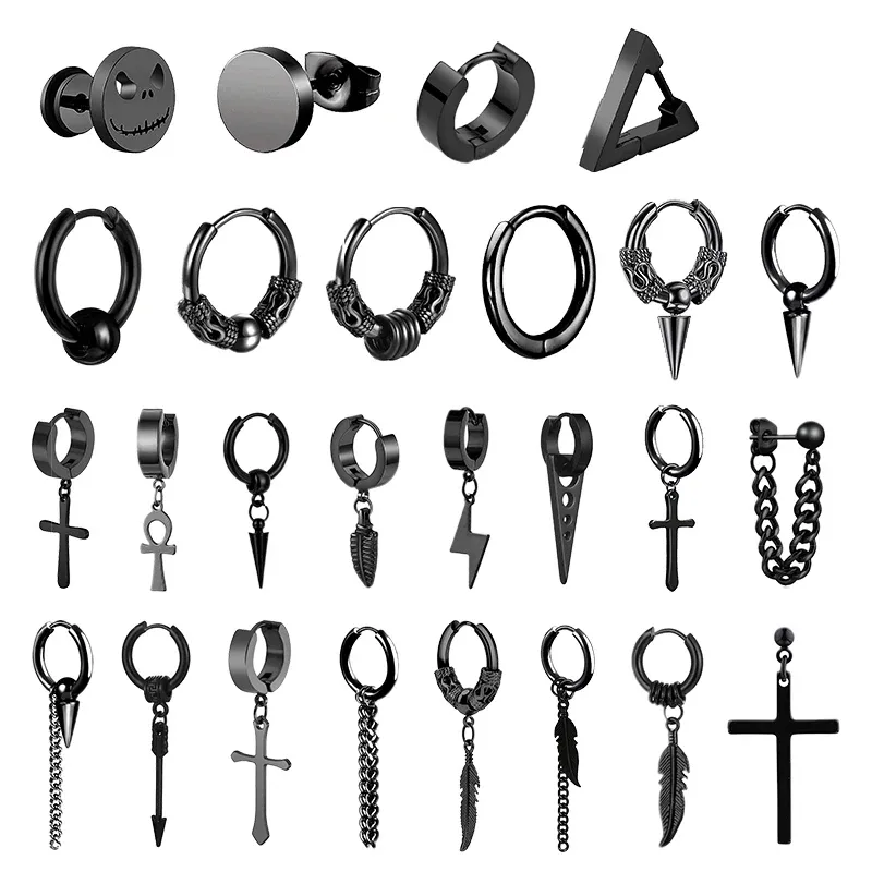 1 Paar Punk-Edelstahl-Ohrstecker, schwarze Ohrringe, Set für Männer und Frauen, Vintage-Hip-Hop-Piercing-Ohrschmuck