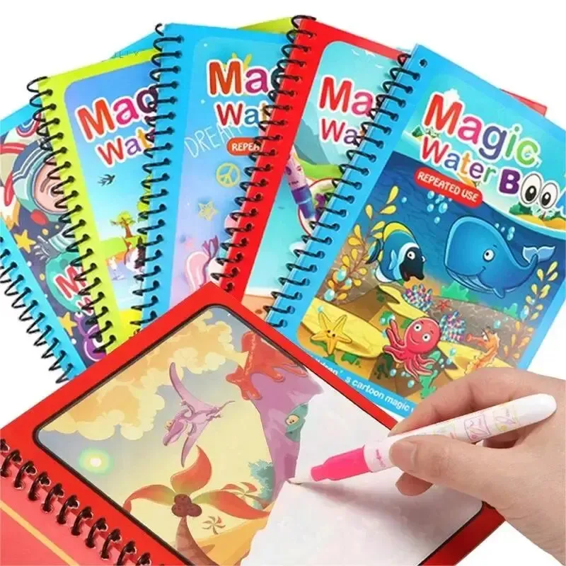 Magisches Buch, Wasserteichnung, Montessori-Spielzeug, wiederverwendbares Malbuch, magisches Wasser-Zeichenbuch, sensorische Früherziehung für Kinder