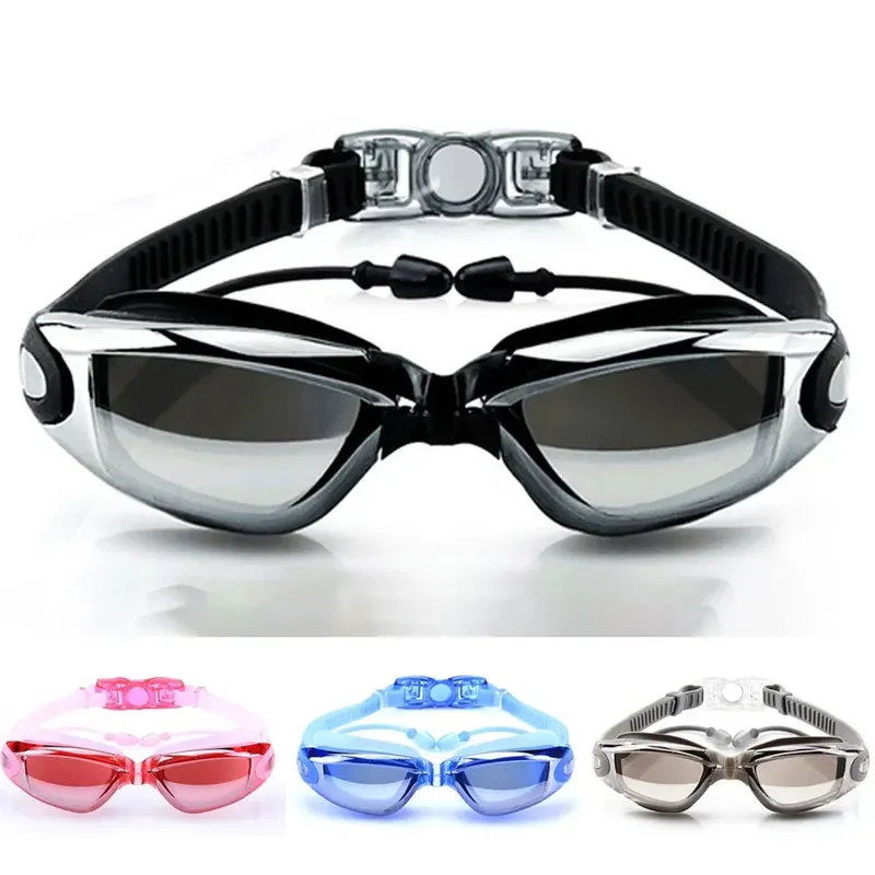 Schwimmbrille für Erwachsene, Poolbrille, Antibeschlag, für Männer und Frauen, UV-Schutz, optische wasserdichte Schwimmbrille mit Ohrstöpseln