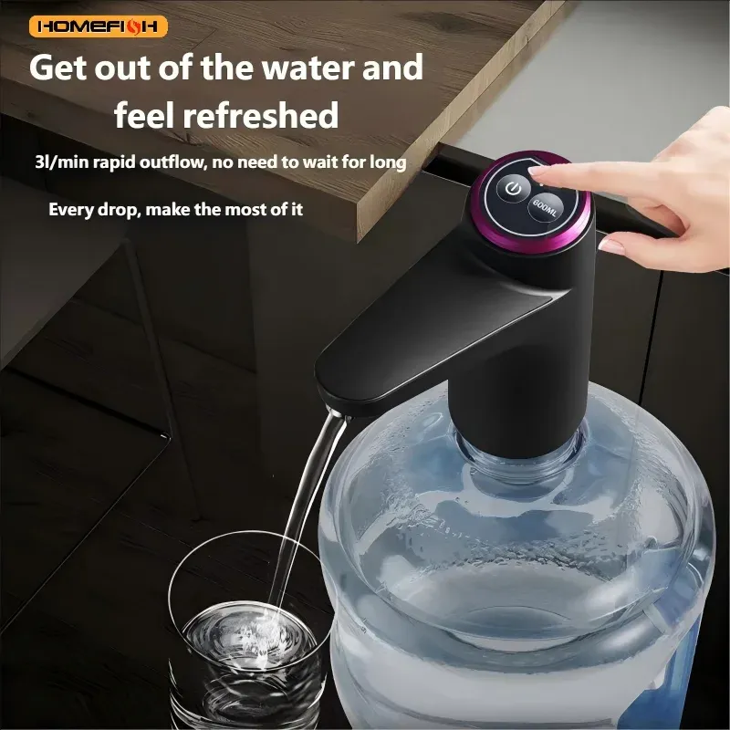 HOMEFISH USB wiederaufladbare automatische elektrische Wasserpumpe, tragbarer Haushalts-Fasswasserspender, Mineralwasserpresse