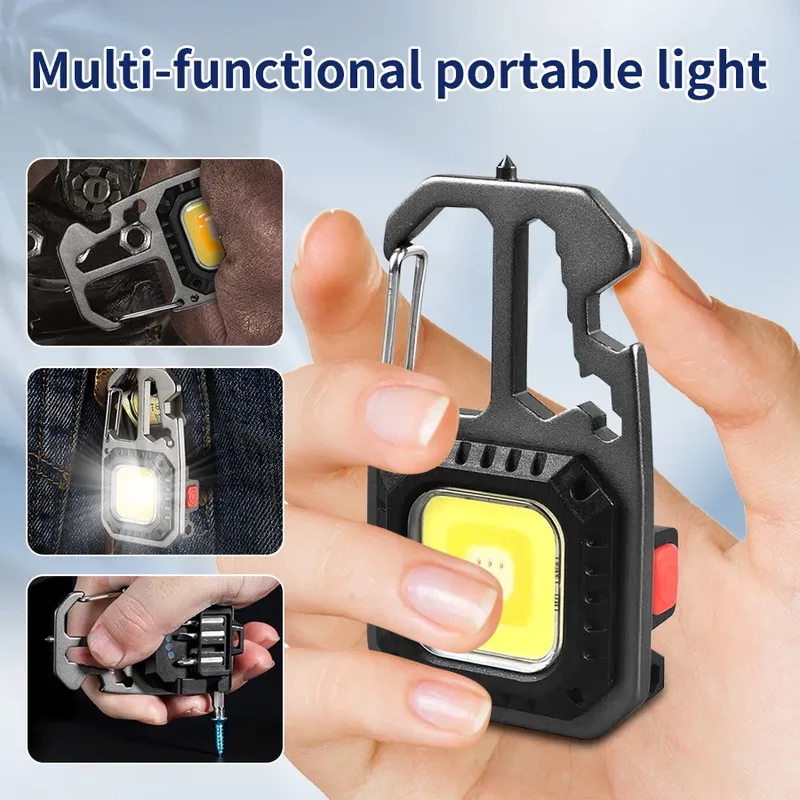 Mini COB Taschenlampe Tragbare Led Laterne Schlüsselbund Wiederaufladbare Arbeit Licht Sicherheit Hammer Outdoor Camping Lampe Flaschenöffner
