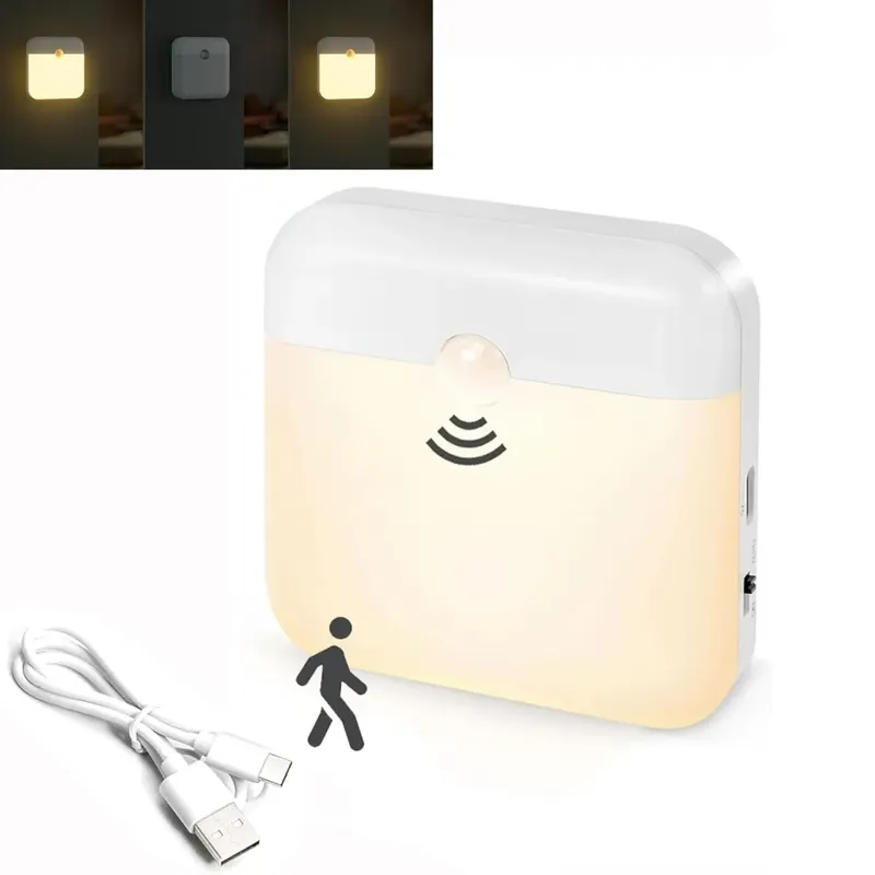 Nachtlicht mit Bewegungsmelder, wiederaufladbar, zum Aufkleben, LED-Schrankleuchte, automatisches Ein- und Ausschalten, Wandleuchte, automatische Schrankbeleuchtung, Nachtlampe