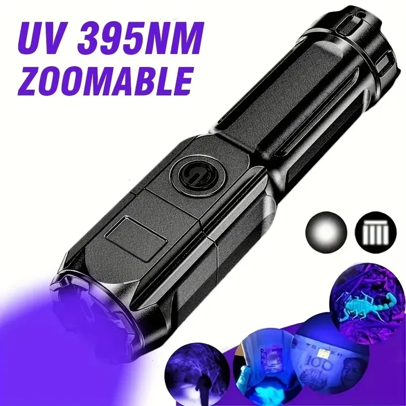 Tragbare UV-Taschenlampe uv395nm zoombare abs Taschenlampe 3 Modi Camping ultraviolette Taschenlampen für Haustier Stacks fluor zierende Erkennung