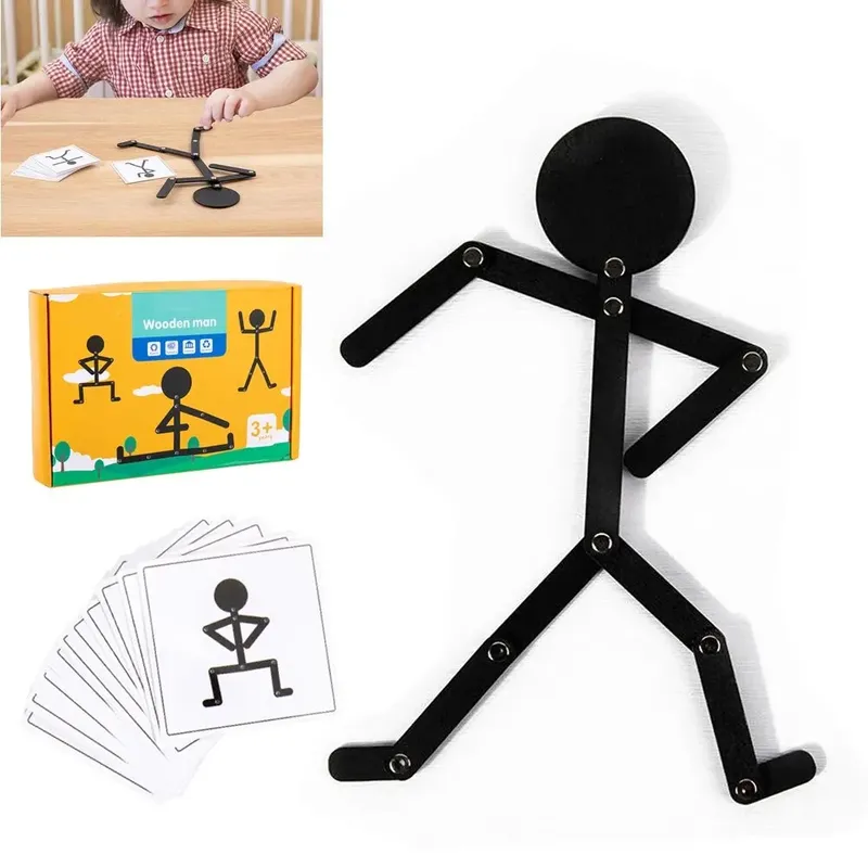 Kinder Montessori Spielzeug Holz Frühes Lernen Pädagogische Puzzles Sportliche Pose Puzzle Verbessern Praktische Fähigkeiten Beschäftigt Bord Geschenke