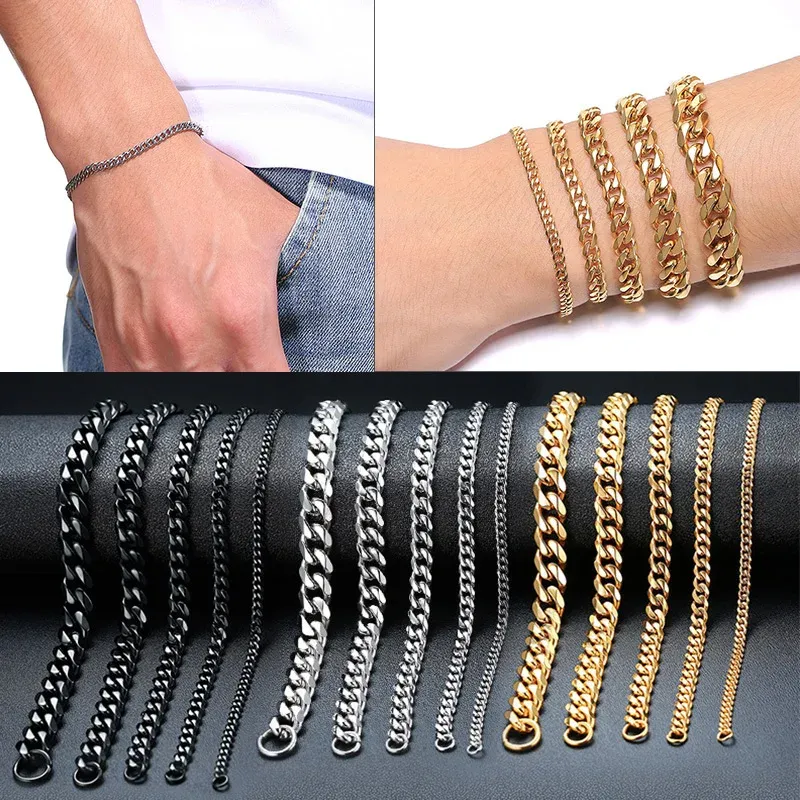 Vnox Herren-Armbänder, schlicht, 3–11 mm, Edelstahl, kubanische Gliederkette, für Damen, Unisex, Handgelenkschmuck, Geschenke