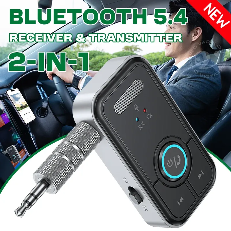 Verbesserter Bluetooth 5.4 Auto-AUX-Audio-Adapter, HiFi-Stereo-Musik, kabelloser Empfänger, Sender, 3,5 mm, mit Mikrofon, Anruf für Car Kit