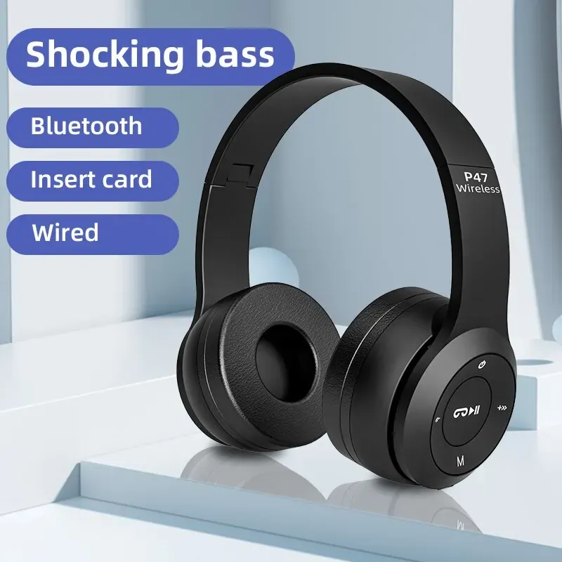 P47 Drahtlose Kopfhörer Bluetooth 5,0 Kopfhörer Faltbare HIFI Stereo Bass für Musik Gaming Kind Mädchen Kopfhörer für Smartphone