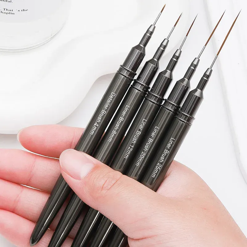 Heiße neue profession elle Nagel liner DIY Zeichnung Malerei Blume Linie Streifen Stift 4/8/12/20/25mm 5 stücke Metall griff Nail Art Pinsel Set