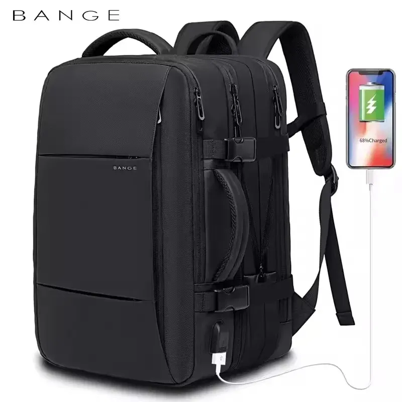 BANGE Reiserucksack für Herren, Business-Rucksack, Schule, erweiterbare USB-Tasche, große Kapazität, 17,3 Laptop, wasserdicht, modischer Rucksack