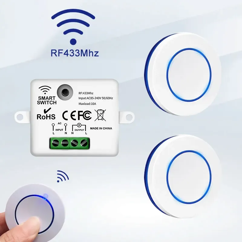 RF 433 MHz Drahtlose Licht Schalter 220 V 110 V 10A Relais Controlle Mini Runde Taste Wand Panel Schalter Fernbedienung für LED Lampe