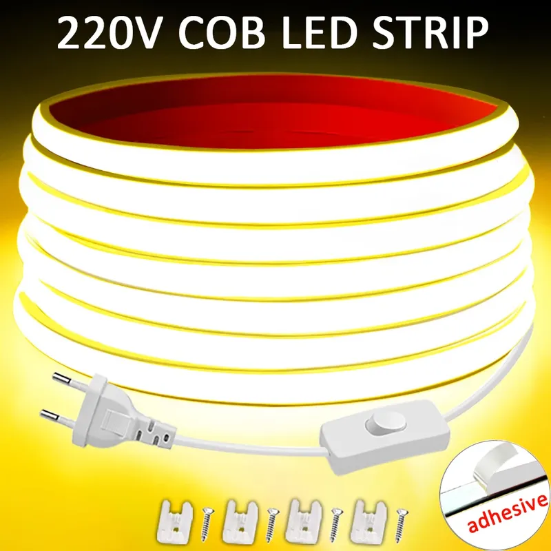 220 V LED-Streifen, hohe Helligkeit, COB-LED-Streifen, 220 V, flexibles Band für Zimmer, Schlafzimmer, Küche, Outdoor, Gartenbeleuchtung