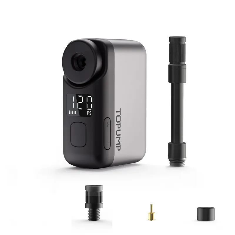 TOPUMP TB2 PRO Mini tragbare elektrische Pumpe für Fahrrad, kabelloser Reifenfüller, 120 PSI, max. 450 mAh Akku mit Bildschirm, schnelles Aufladen