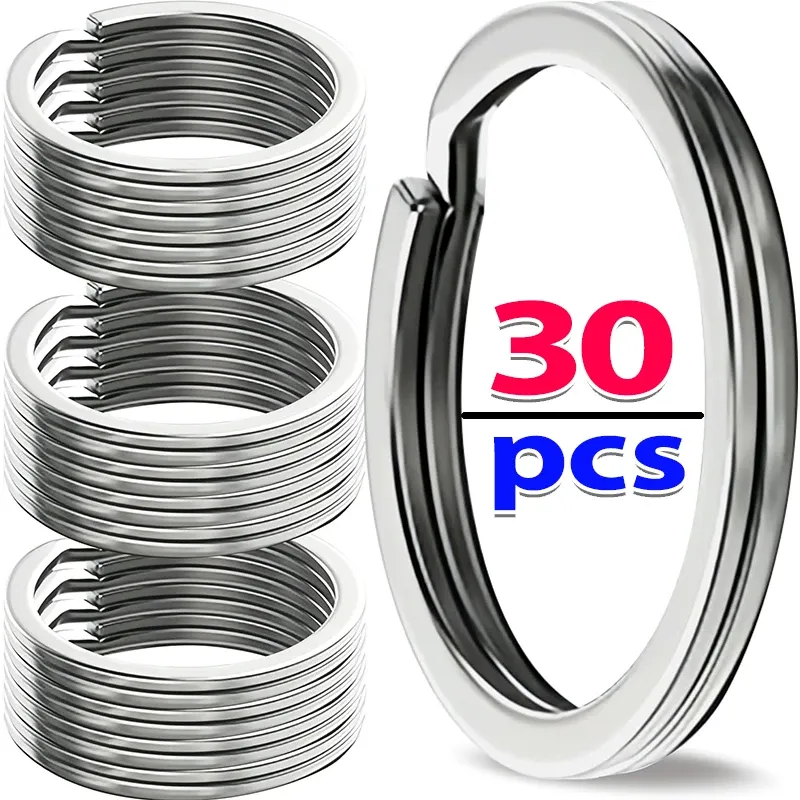 10/30 Stück Edelstahl-Schlüsselanhänger, polierter Splitter, rund, flache Linie, geteilter Schlüsselanhänger für Schmuckherstellung, Schlüsselanhänger, DIY-Findung, 25–35 mm