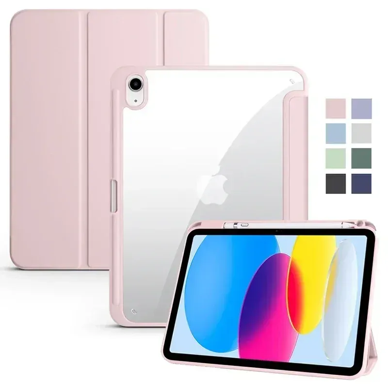 Für iPad 10. Generation Hülle mit Stifthalter, dreifach faltbar, Acryl, klare Rückseite, harte Abdeckung für iPad 10.2 9.7 Air 5 11 iPad 10 9 11th A16 Hülle