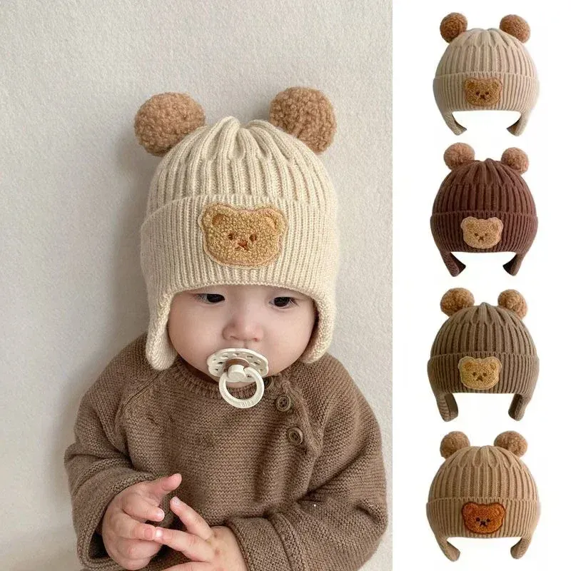 Baby Wollmütze süßer Bär Gehörschutz Mütze Kinder Winter verdickt warm gestrickt koreanische Version der Babymütze