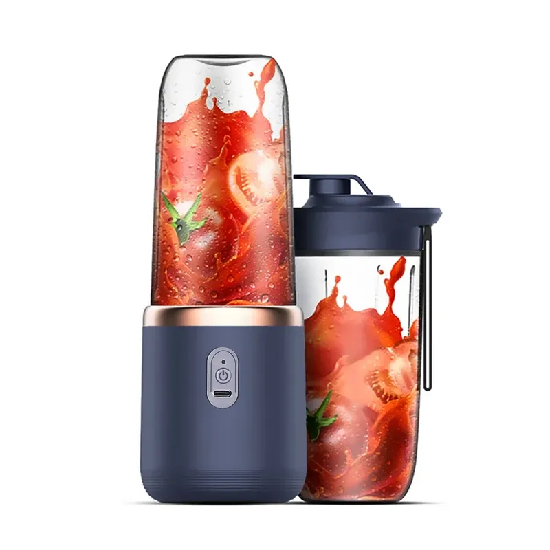 Elektrischer Entsafter mit 6 Klingen, 2 Tassen für Reisen, tragbarer Entsafter, Mixer, USB-Aufladung, frischer Fruchtsaft, persönlicher Mixer, Smoothie