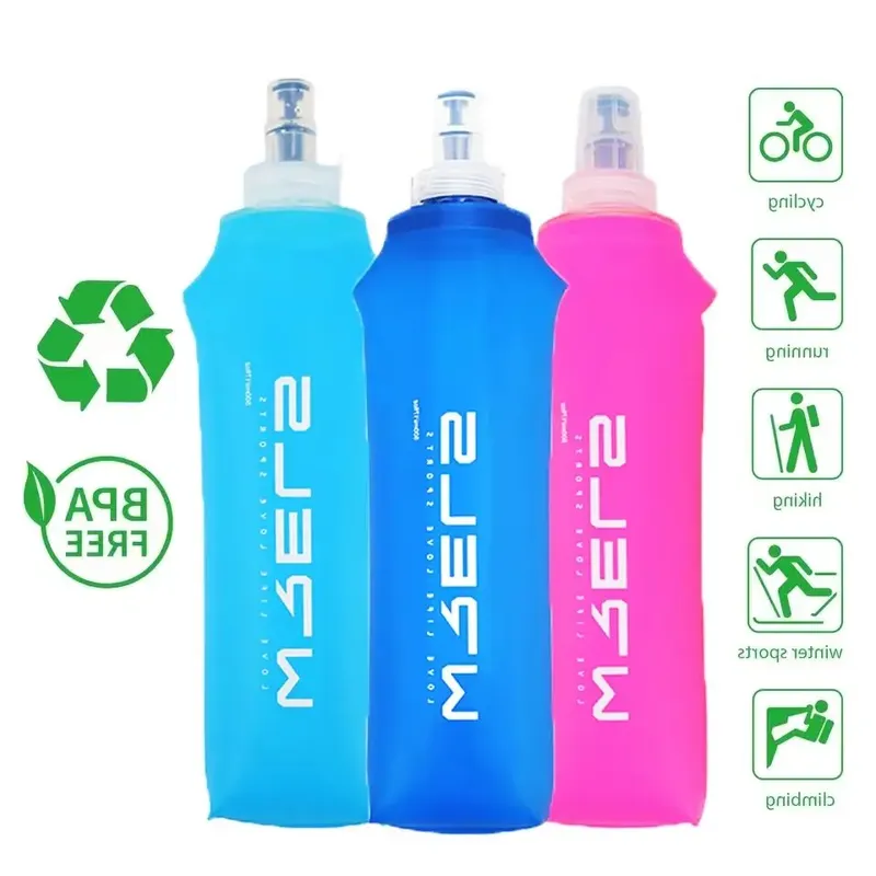 Radfahren Sport Wasser Flasche Auslaufsicher Langlebig Weiche Flasche High Flow BPA FREI Tragbare TPU Klapp Wasser Tasse Outdoor Laufen