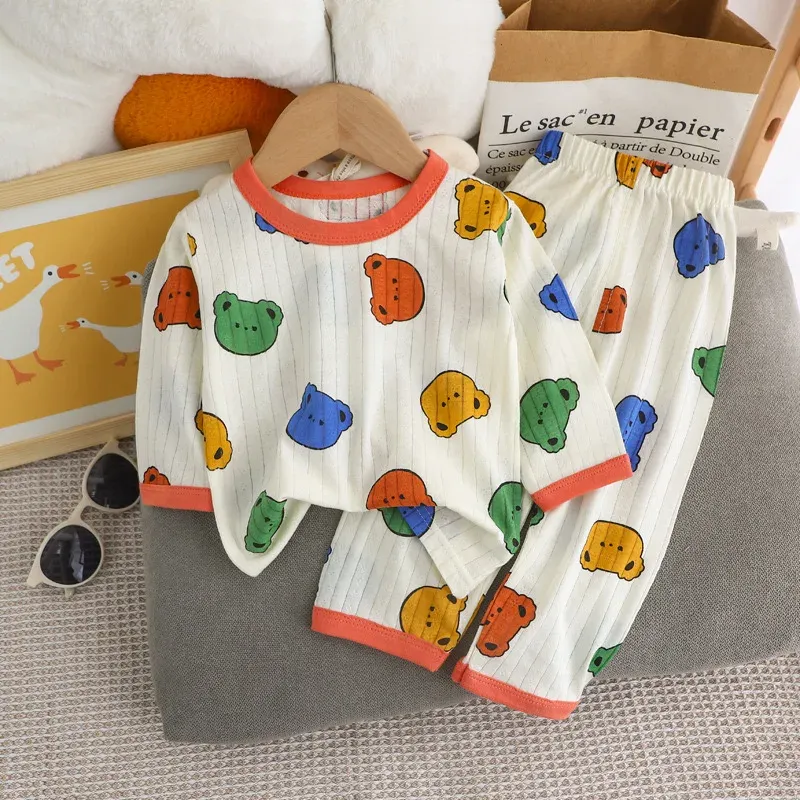 Kinder-Pyjama, Babykleidung, Kinder-Loungewear, langärmeliger Pyjama für süßes Design, leichtes, bequemes Stoff-Nachtwäsche-Outfit
