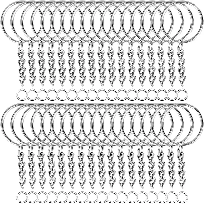30 teile/paket Silber Farbe Schlüsselring Split Schlüssel Ring mit Kette Klettern Schnallen Karabiner Schlüsselbund Ringe Zubehör