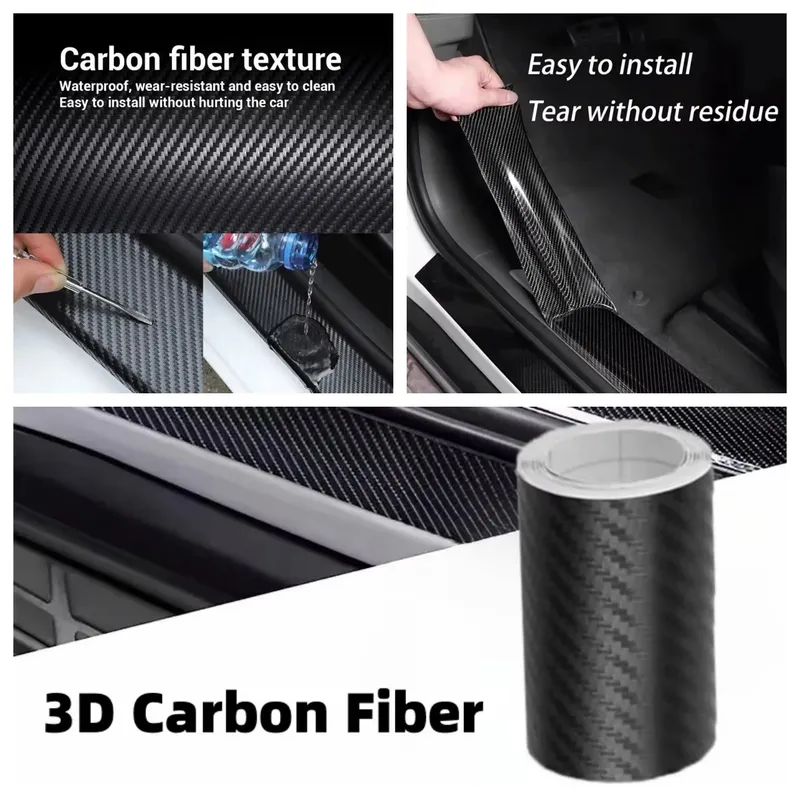 3D Carbon Faser Auto Aufkleber Paste Schutz Streifen DIY Automotive Schutz Film Auto Tür Sill Seite Spiegel Anti Scratch Band