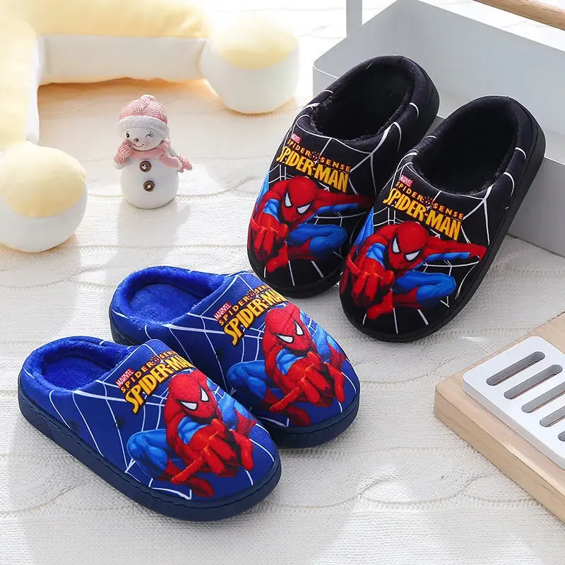 Disney Jungen Mädchen Cartoon Spider Man Kinder Baumwolle Hausschuhe Kleinkind Winter Warme Prinzessin Frauen Männer Innen Schlafzimmer Hause Schuhe