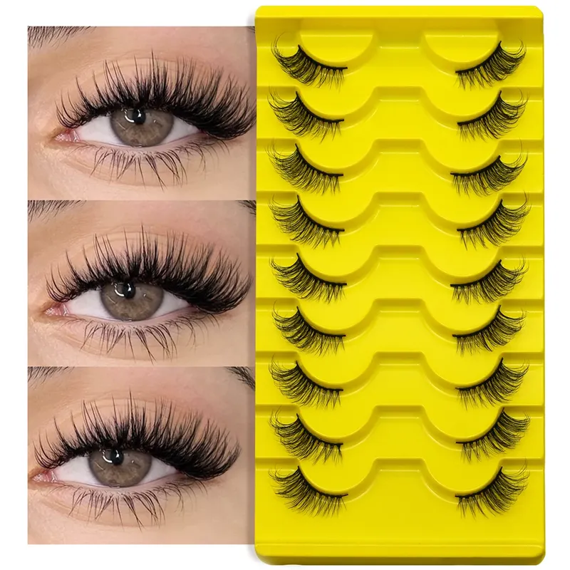 GROINNEYA Halbe Wimpern 5/7/10 Piars Halbe Wimpern Weiche Natürliche Katzenaugenwimpern Make-Up-Tool Gefälschte Wimpern Verlängerung Flauschige Faux Cils