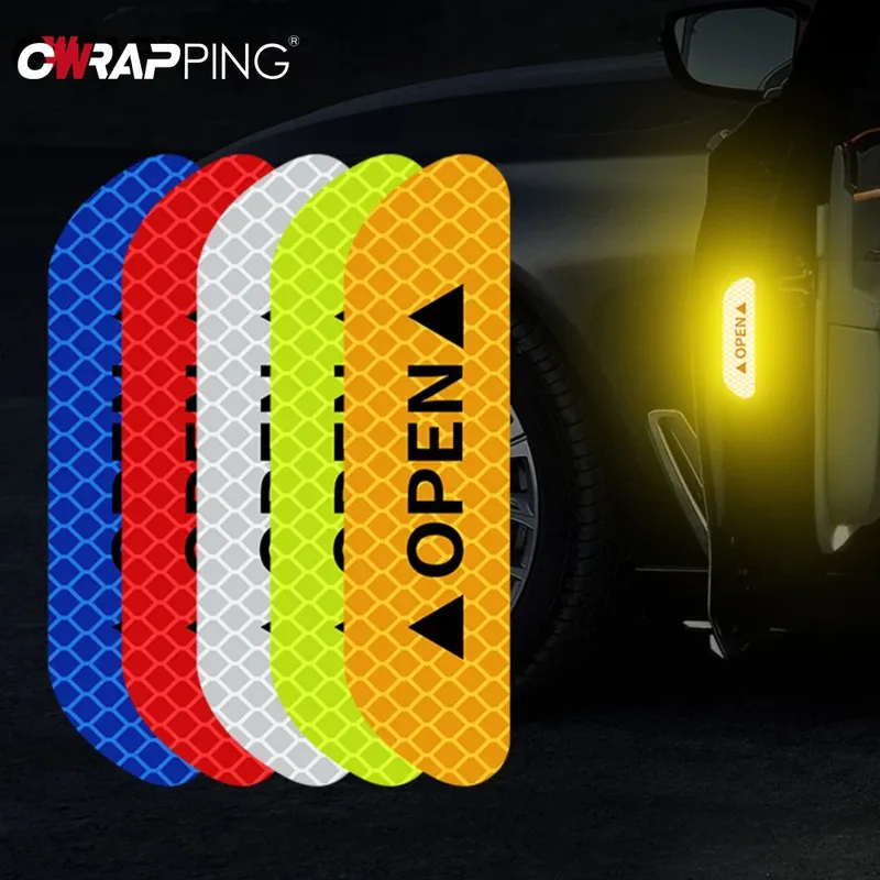 4PCS Reflektierende Auto Tür Aufkleber Sicherheit Öffnung Warnung Reflektor Bänder Aufkleber Reflektierende Außen Auto Aufkleber Auto Zubehör